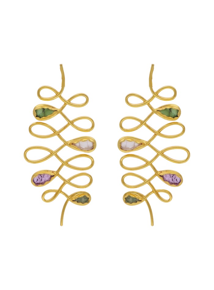 Boucles d'oreilles spirales avec pierres semi-précieuses - Unalome