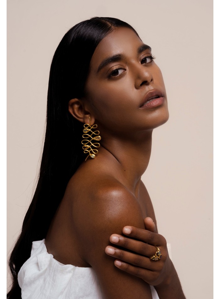 Spiral earrings with semiprecious stones - Unalome