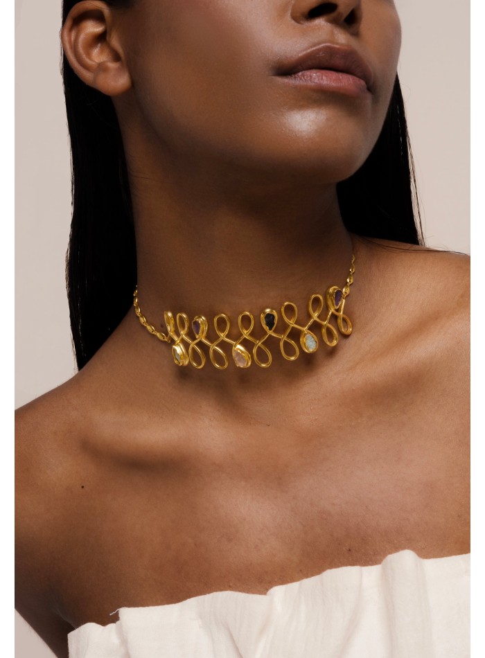Golden Choker with Semiprecious Stones - Unalome