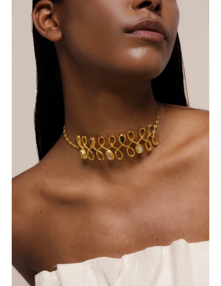 Golden Choker with Semiprecious Stones - Unalome
