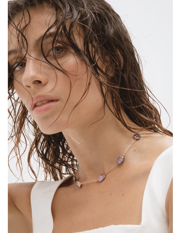 Choker dorado perla gris