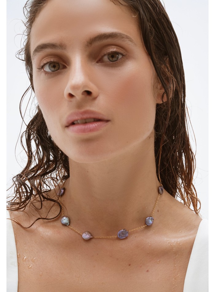Choker dorado perla gris