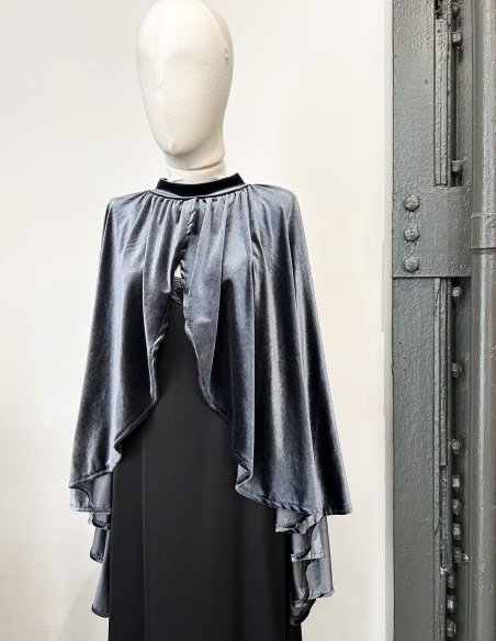 Velvet party cape with slit grey