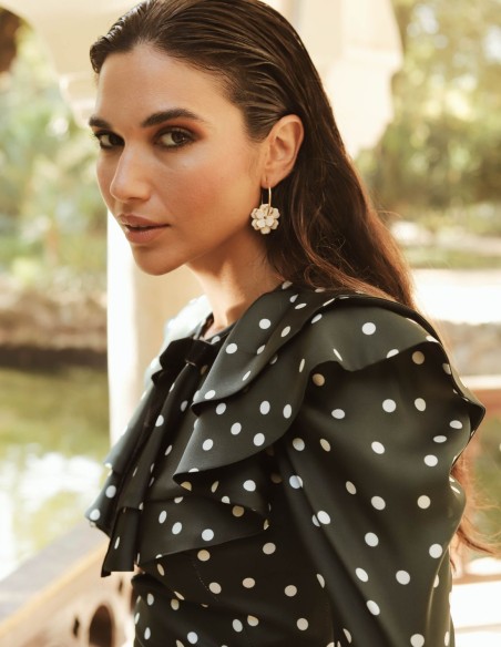 Double ceramic flower earrings