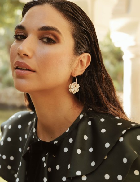 Double ceramic flower earrings