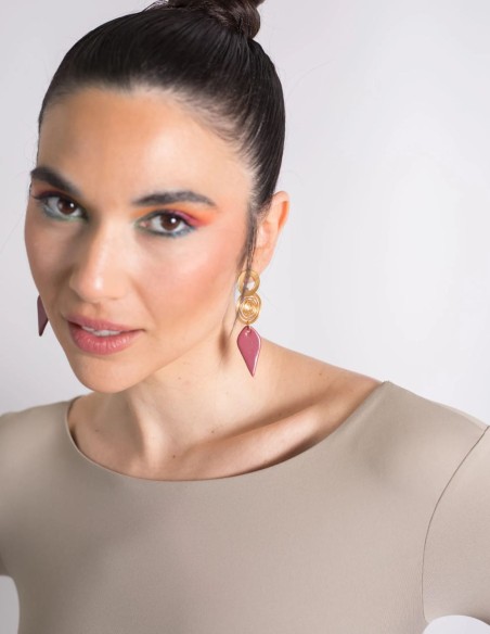 Gold plated long earrings with ceramic teardrop