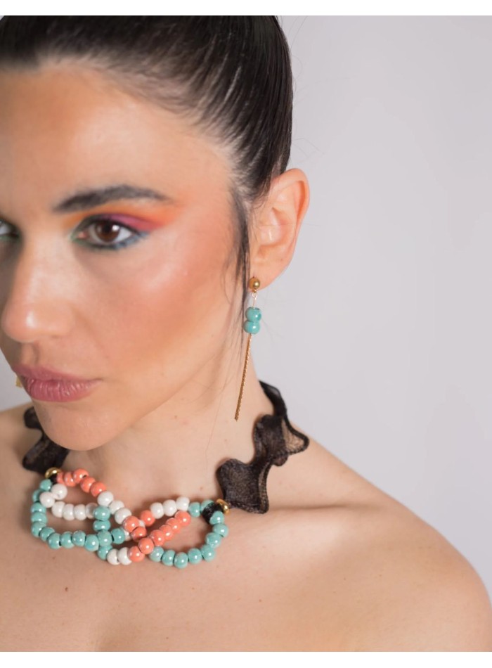 Longues boucles d'oreilles en cascade avec deux perles en céramique