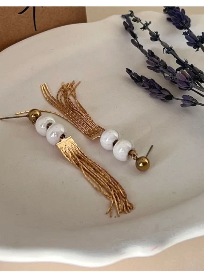 Long earrings cascade style with two ceramic...