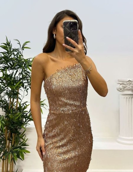 Robe de soirée courte avec paillettes et franges