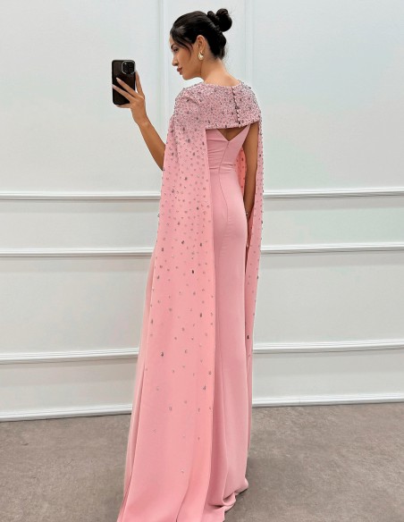 Robe de soirée longue, fine et sans bretelles, ornée de strass