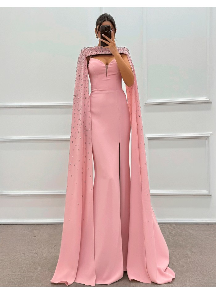 Rhinestone Overlay Slender Straps Long Gown