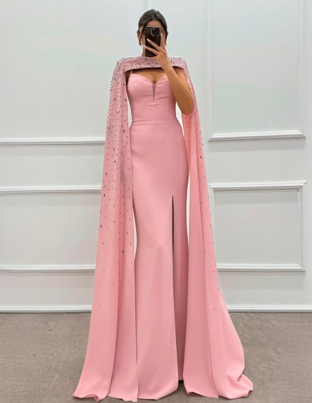 Rhinestone Overlay Slender Straps Long Gown