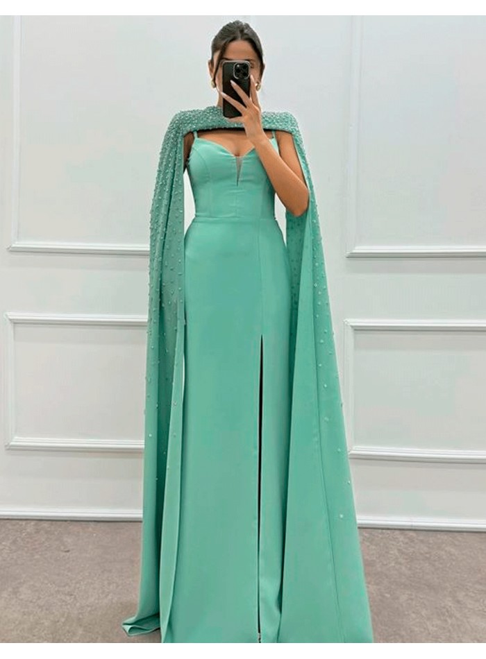 Rhinestone Overlay Slender Straps Long Gown