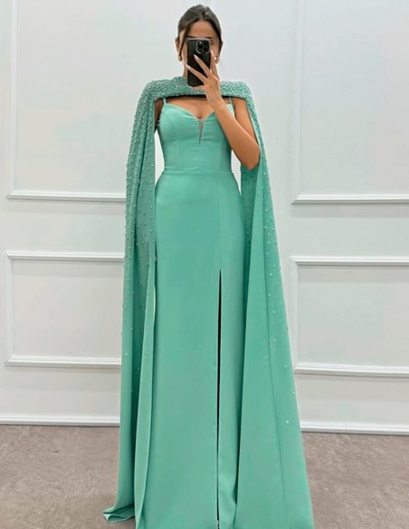 Robe de soirée longue, fine et sans bretelles, ornée de strass