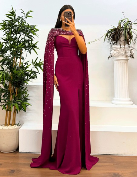 Robe de soirée longue, fine et sans bretelles, ornée de strass