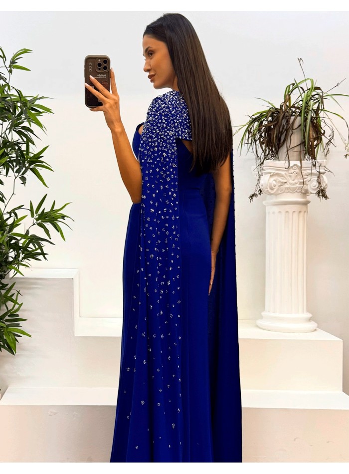 Rhinestone Overlay Slender Straps Long Gown