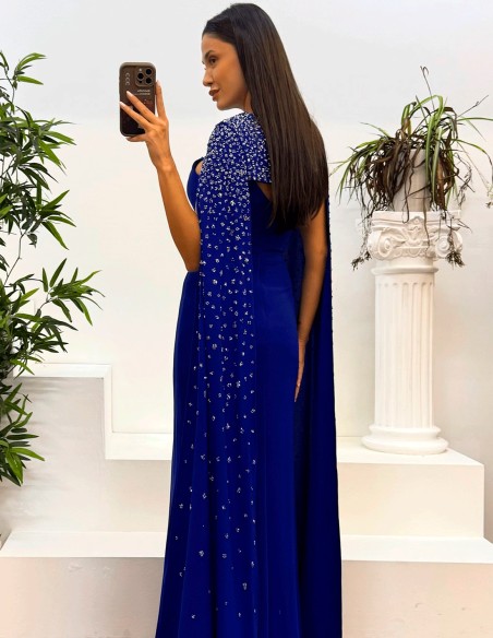 Vestido de fiesta largo de tirante fino con capa de pedrería