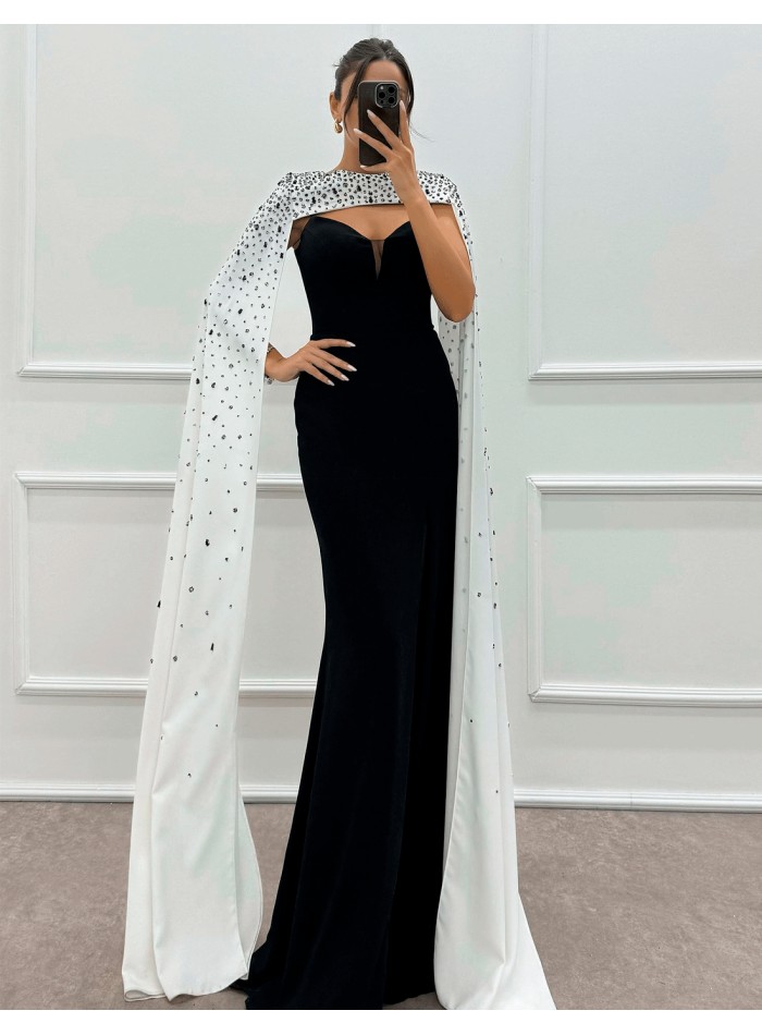 Robe de soirée longue, fine et sans bretelles,...