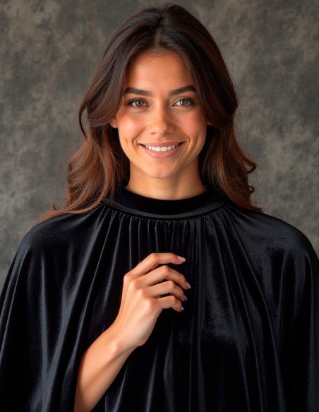 Cape courte en velours avec volants et fente pour les invités