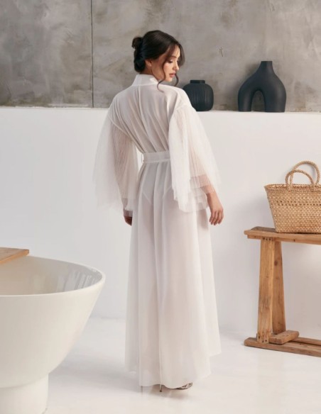 Lingerie wedding gown with puffed sleeves and belt