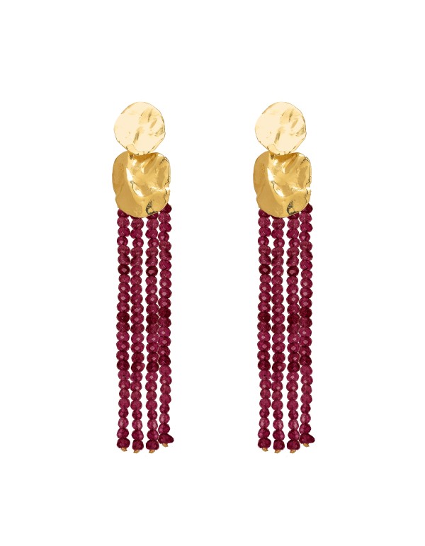 Garnet long earrings with semiprecious stones beads -...