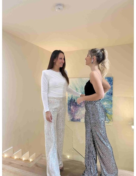 Long party pants with shiny sequins