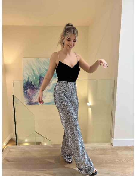 Long party pants with shiny sequins