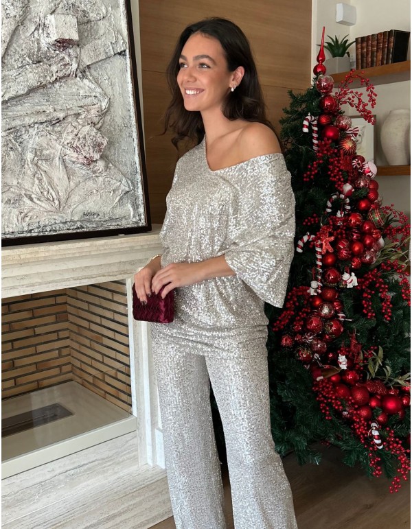 Pantalon long de fête en paillettes brillantes