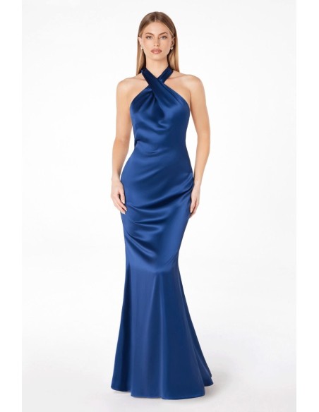 Robe de bal en satin avec encolure dos nu et dos ouvert