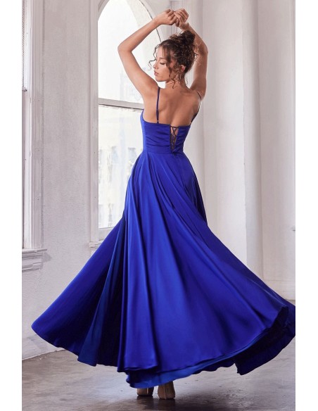 Satin midi ball gown with flounce skirt