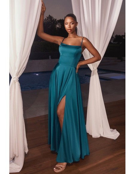 Satin midi ball gown with flounce skirt