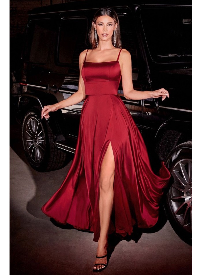 Satin midi ball gown with flounce skirt