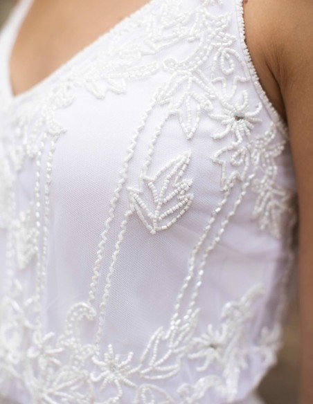 Long wedding dress with rhinestones and thin straps