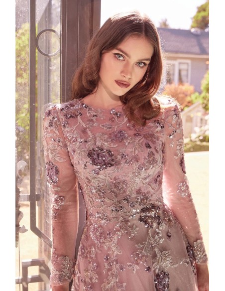 Robe de soirée semi-transparente à manches longues avec strass