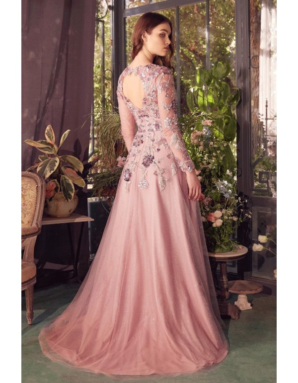 Semitransparent long sleeve evening dress with rhinestones 2