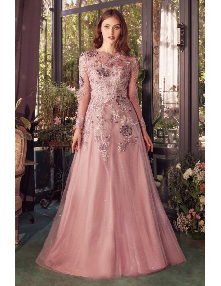 Robe de soirée semi-transparente à manches longues avec strass