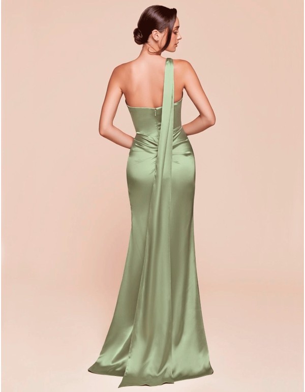 Satin long gown with asymmetrical neckline 2