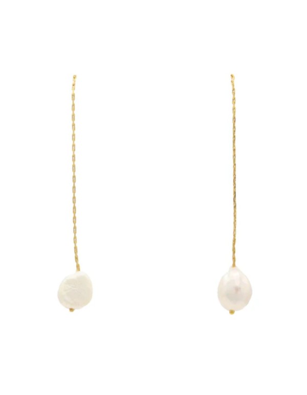 Pendientes largos con cadena fina y perla