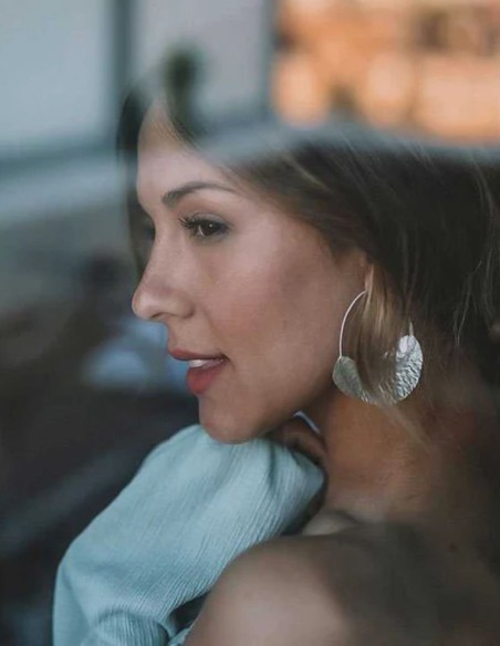 Hoop style party earrings with textured foil pleats