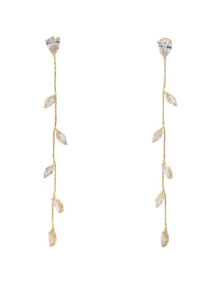 Long earrings with mini zirconia leaves