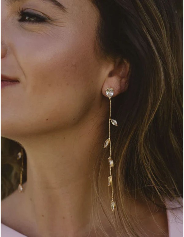 Long earrings with mini zirconia leaves 2