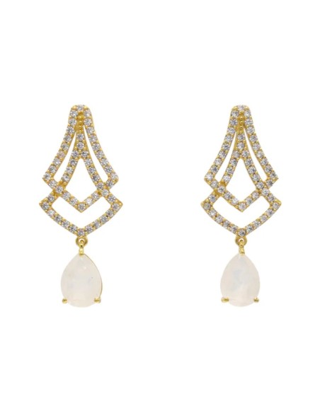 Boucles d'oreilles de fête avec zircon cubique et pierre blanche