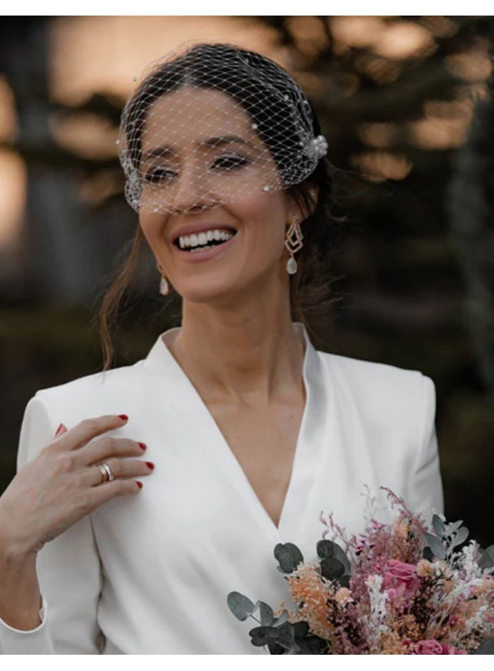 Party earrings with cubic zirconia and white stone