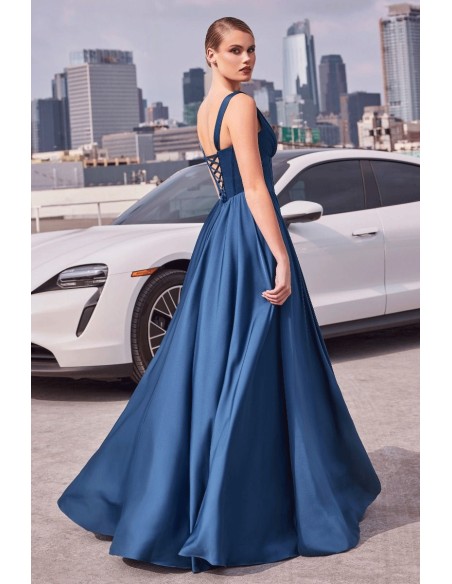 Satin long gown with bodice and straps
