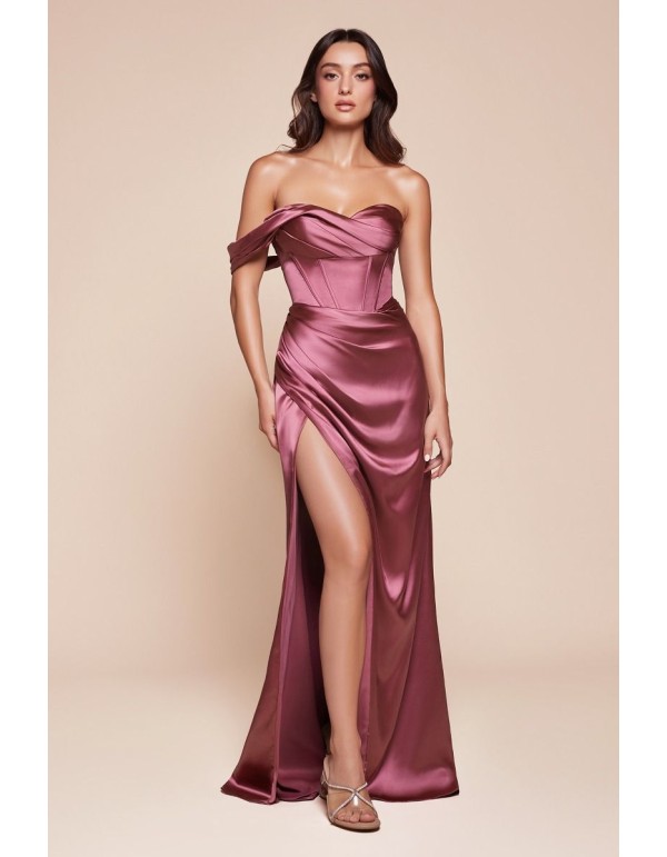 Satin long gown with sweetheart neckline