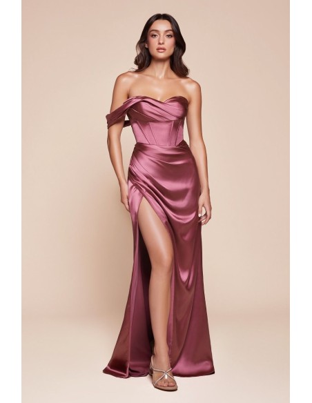 Satin long gown with sweetheart neckline