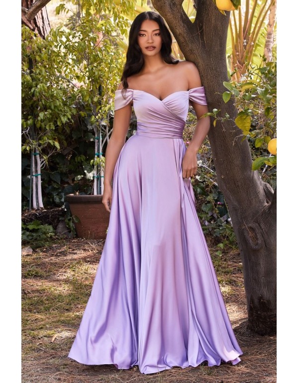 Long satin ball gown with sweetheart neckline and slit