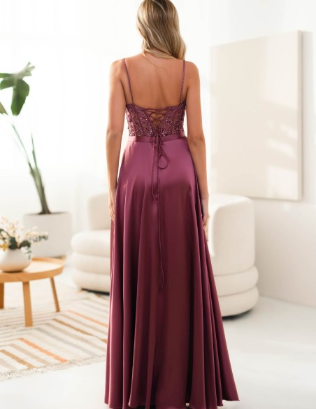 Long dress for guest with thin straps and rhinestones