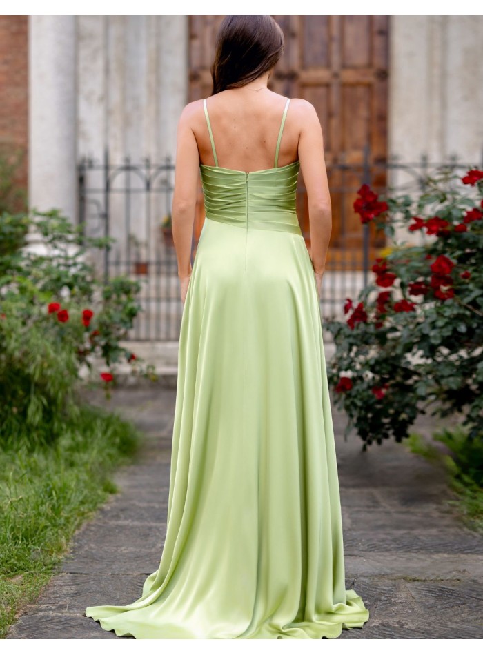 Long chiffon guest dress with thin straps