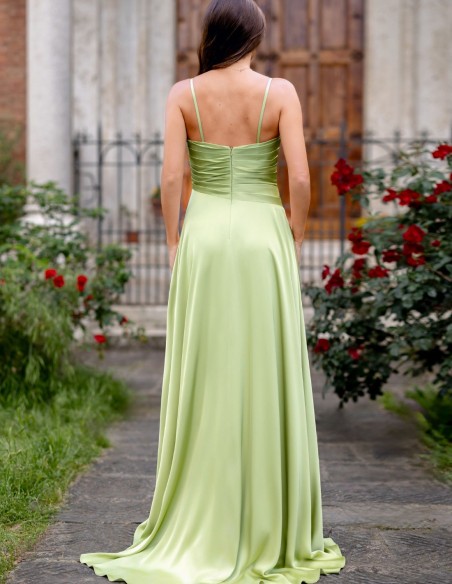 Vestido de invitada largo satinado con tirante fino para fiesta